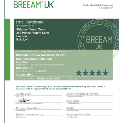 BREEAM certificate